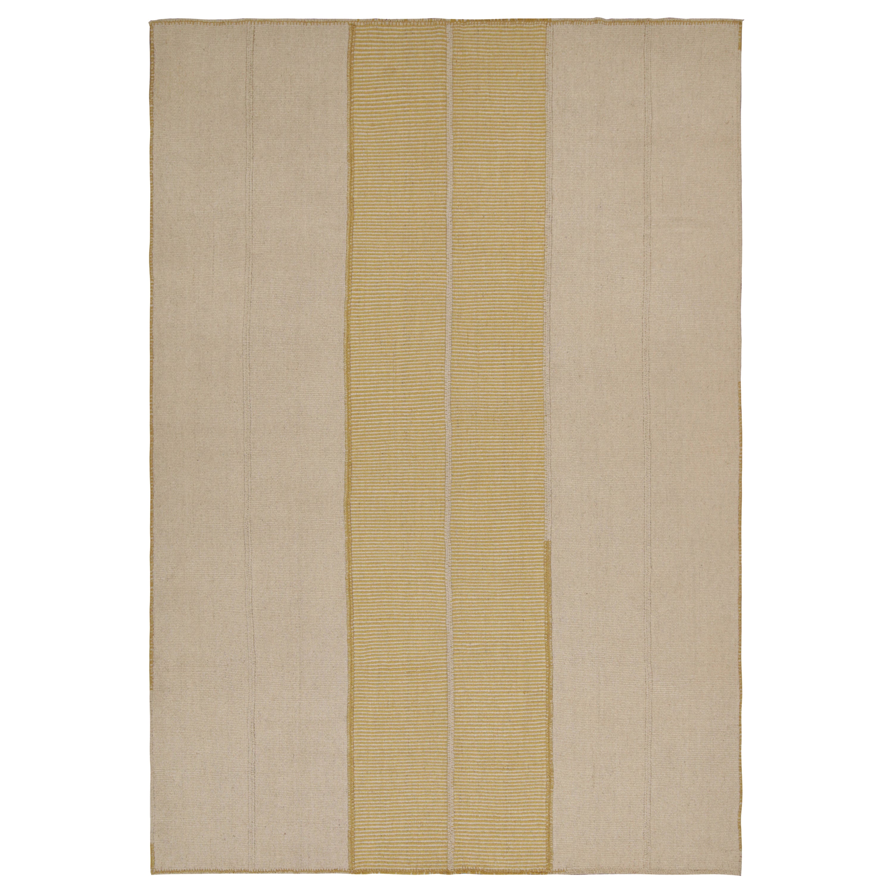 Rug & Kilim’s Contemporary Kilim in Beige and Gold Stripes For Sale