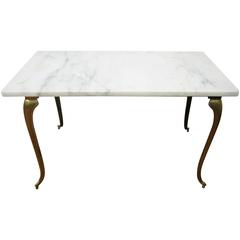 Small Vintage Italian Brass and Marble Cocktail Table in the Style of Gio Ponti