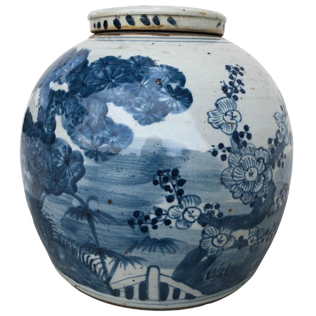 Contemporary Chinoiserie Lidded Ginger Jar
