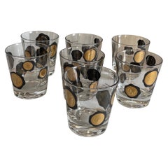 1960s Black & Gold Coin Small Cocktail Glasses by Cera, Set of 7