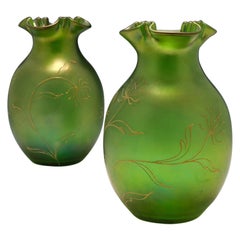 A Pair of Loetz Crete DEK Crimped Vases, c1900