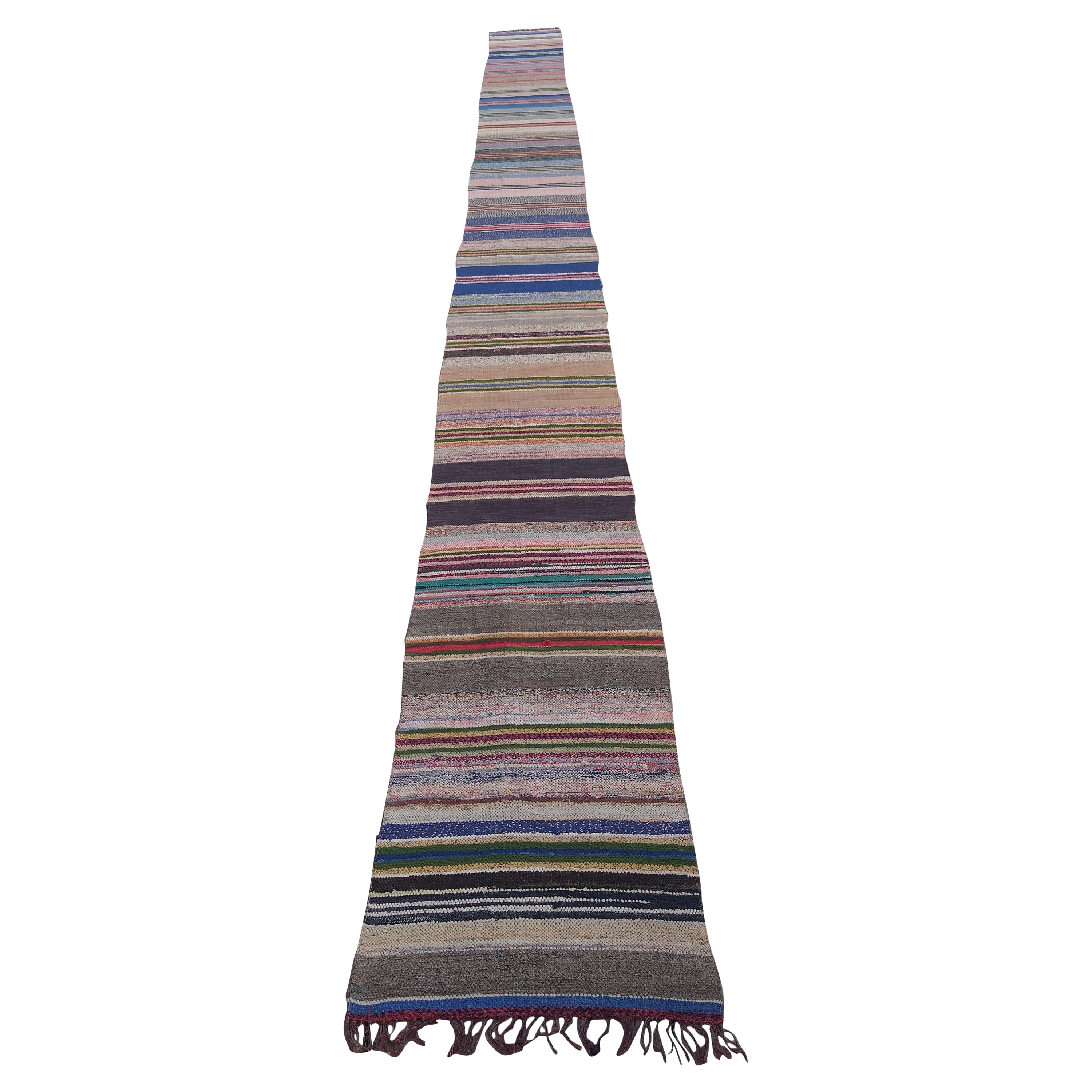 Long Swedish Rag rug For Sale