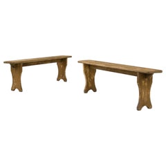 1900s French Country Wooden Benches, a Pair