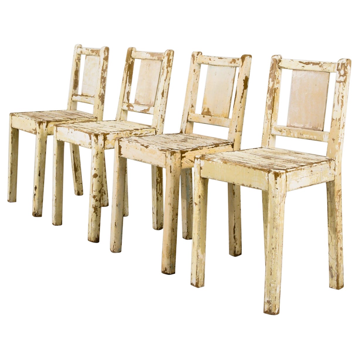 1960s European White Patinated Dining Chairs, Set of Four For Sale