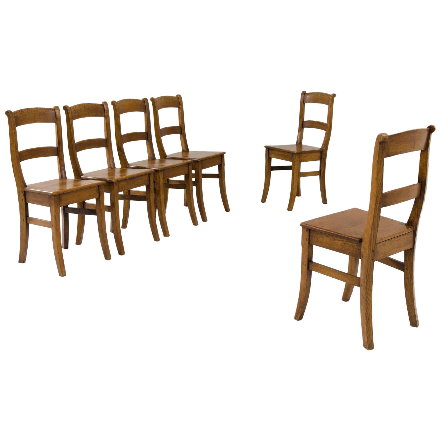 Vintage Belgian Oak Dining Chairs, Set of Six For Sale