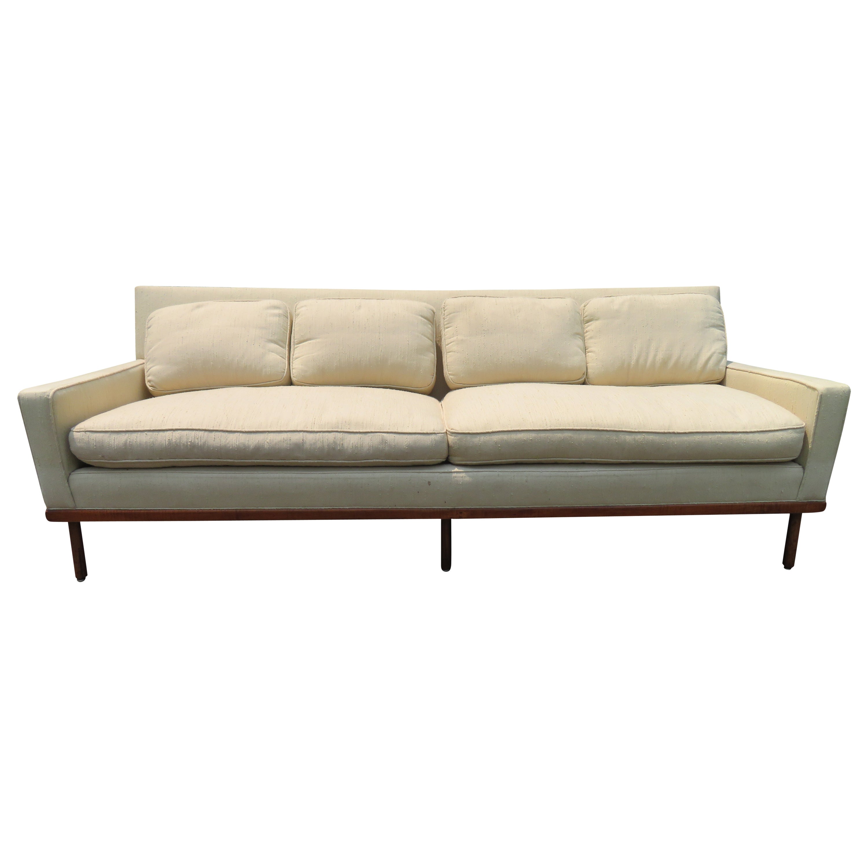 Fabulous Milo Baughman Style Walnut Base Sofa Mid-Century Modern For Sale