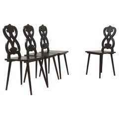 Vintage French Black Patinated Country Chairs, Set of Four