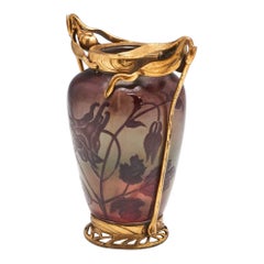 Desire Christian Cameo Glass Vase in Gilt Cage, c1900