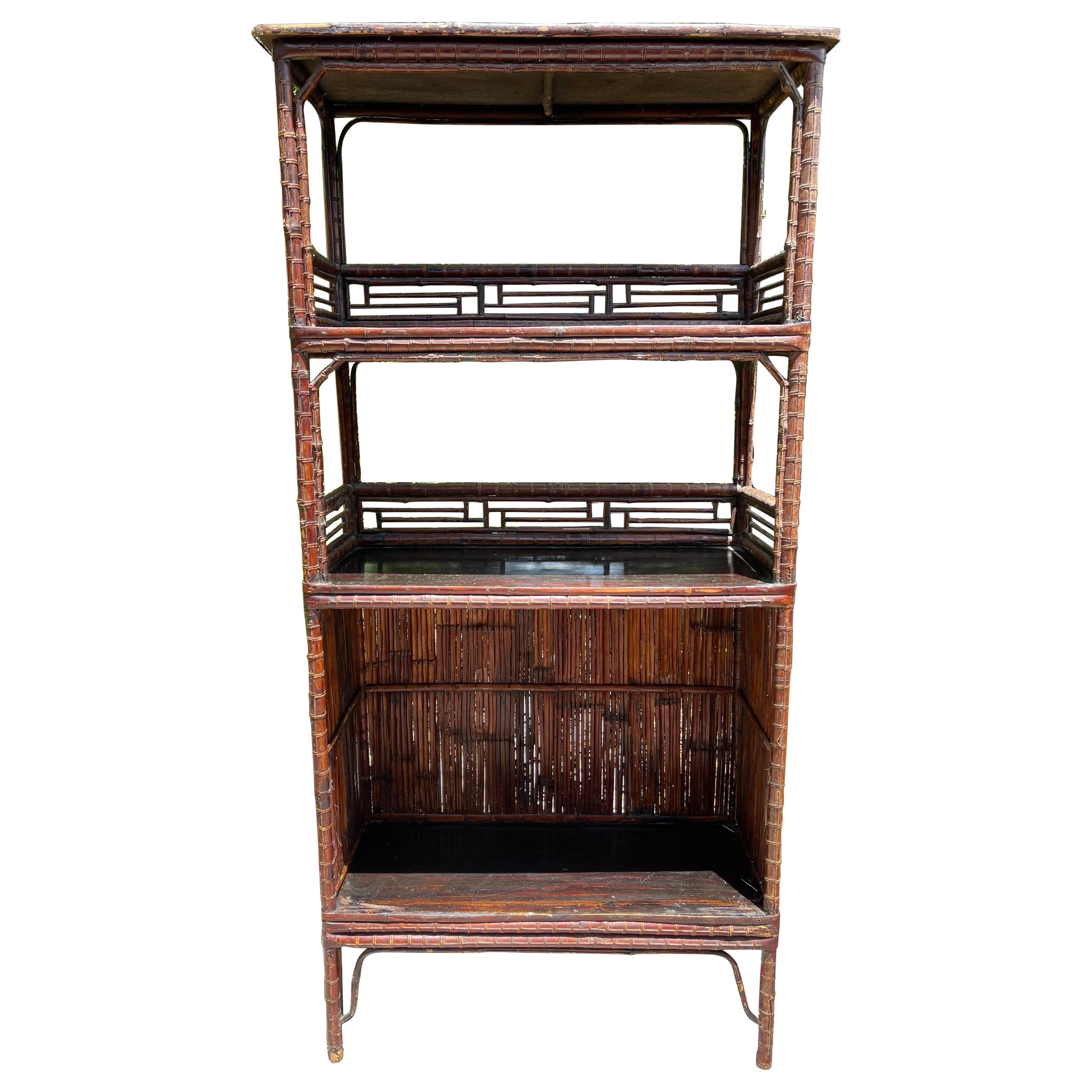 Chinese Chippendale Pagoda Style Bamboo Etagere Shelf For Sale