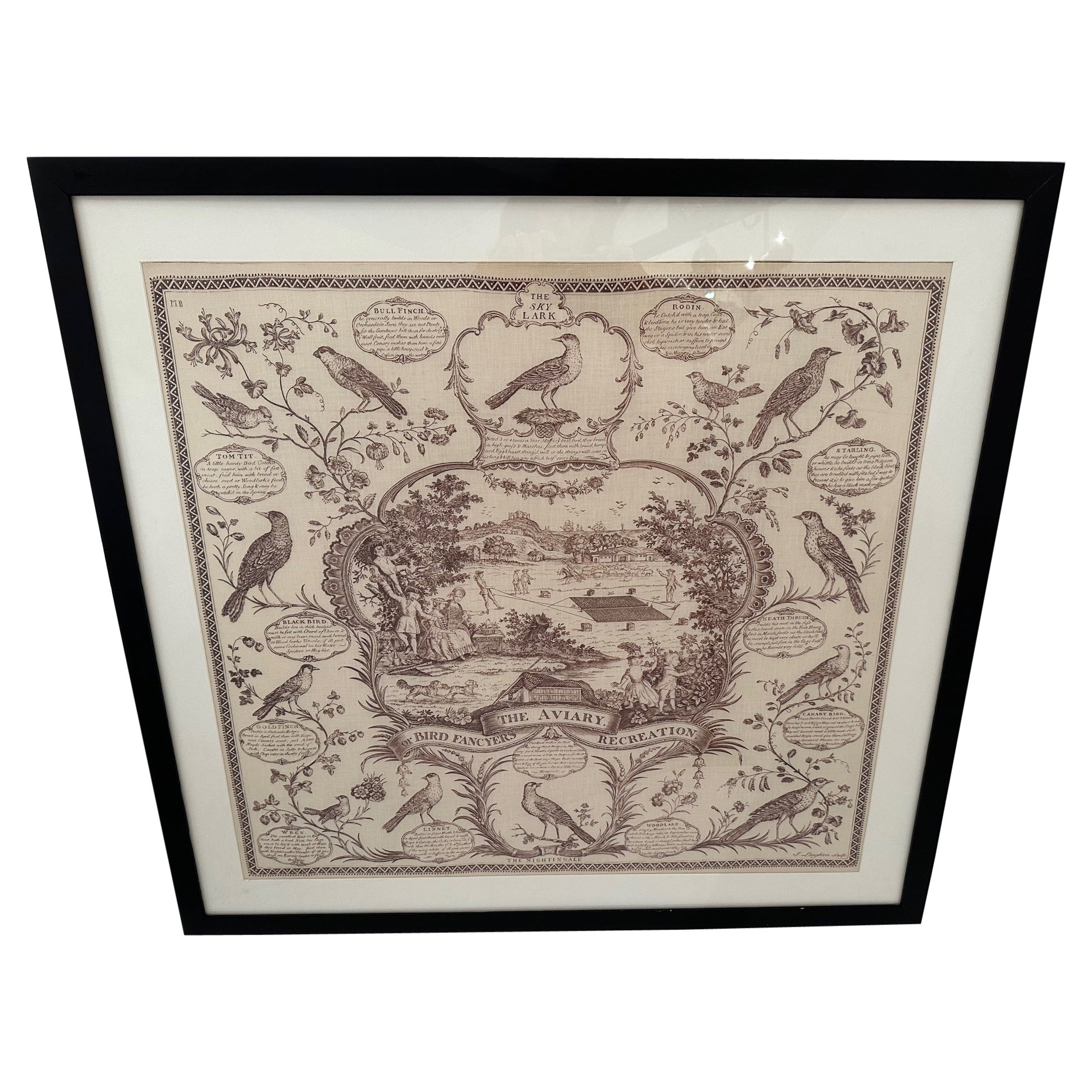 Framed Vintage Linen Aviary Print