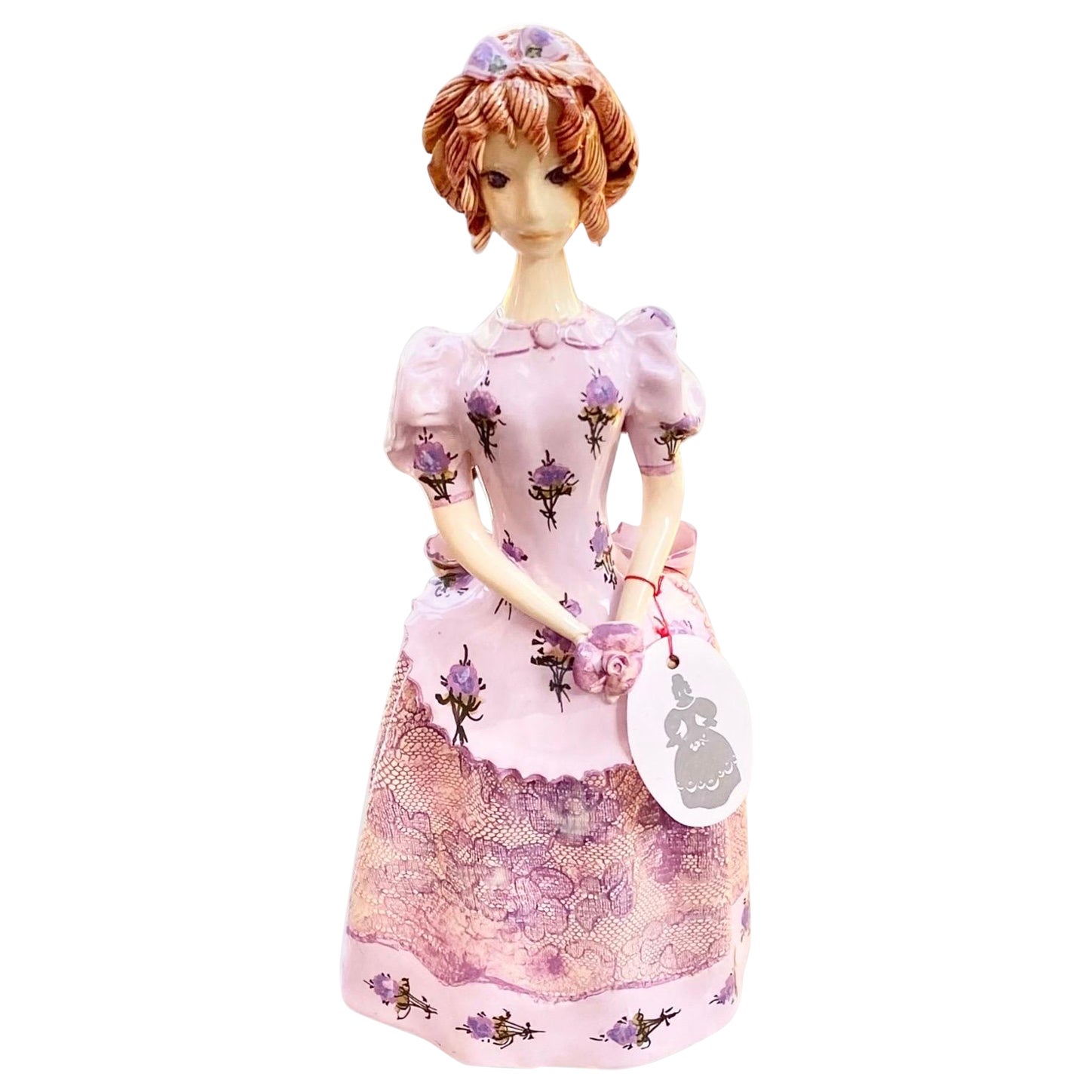 Vintage Handmade Ceramic Figure of a Young French Girl Holding a Rose  For Sale