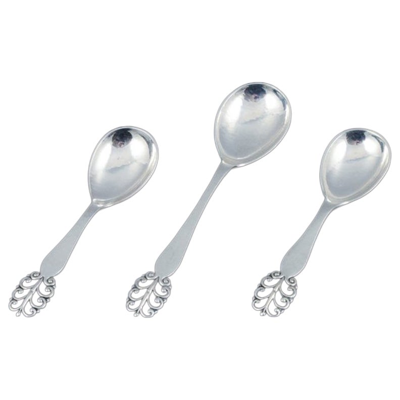 Danish Silversmith, Three Sugar Spoons, Danish 830 Silver, 1930/40s For Sale