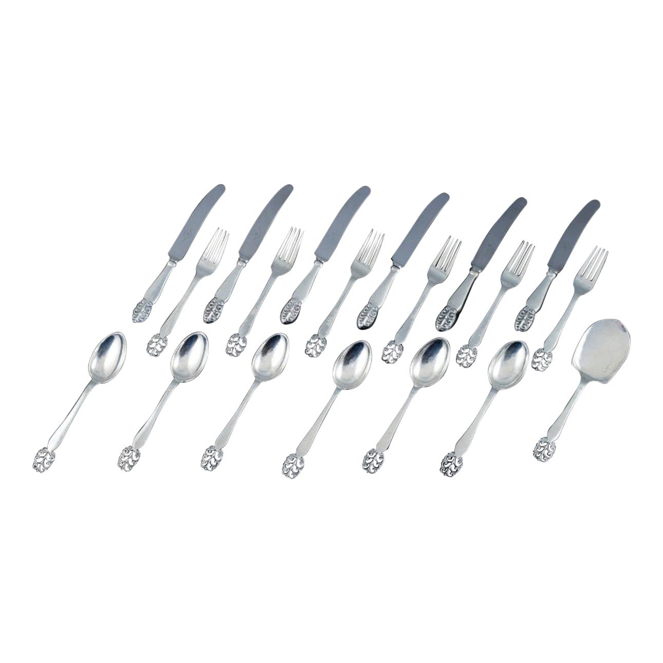 Danish Silversmith, Complete Lunch Service for Six People. a Total of 19 Pieces