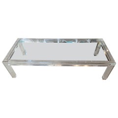 Vintage Modern Lucite Coffee Cocktail Table Glass Top Rectangle