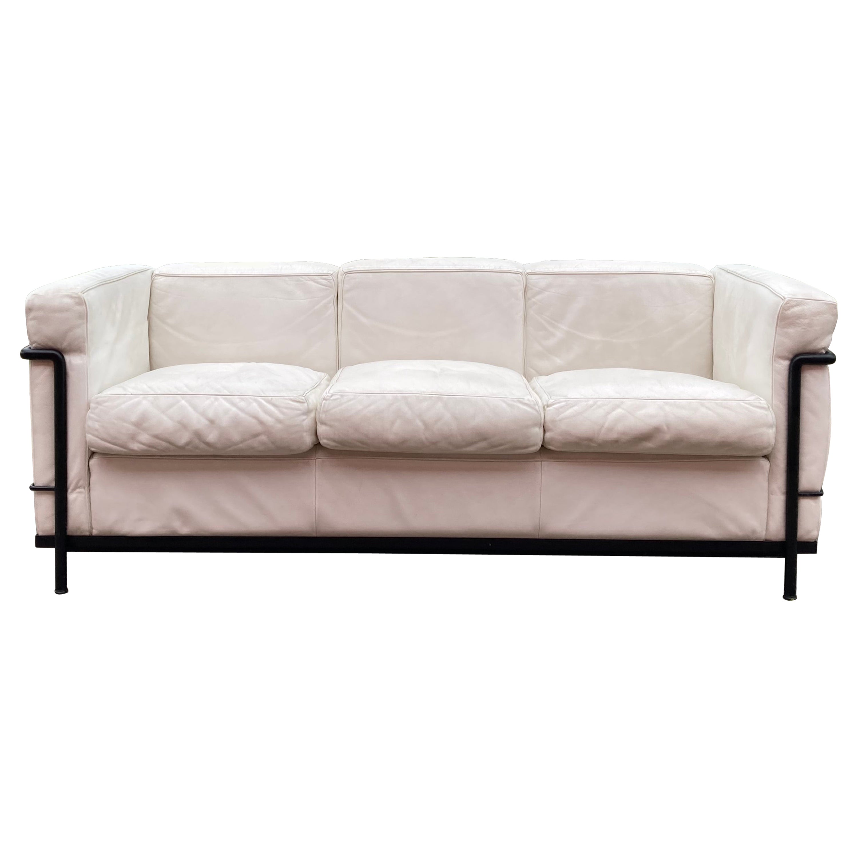 Le Corbusier LC2 Vintage Weißes Sofa aus weißem Leder von Cassina im Angebot
