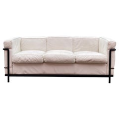 Le Corbusier Lc2 White Leather Sofa by Cassina