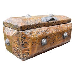Vintage Arenson Studio “Infinity” Brutalist Hammered Brass, Leather Box