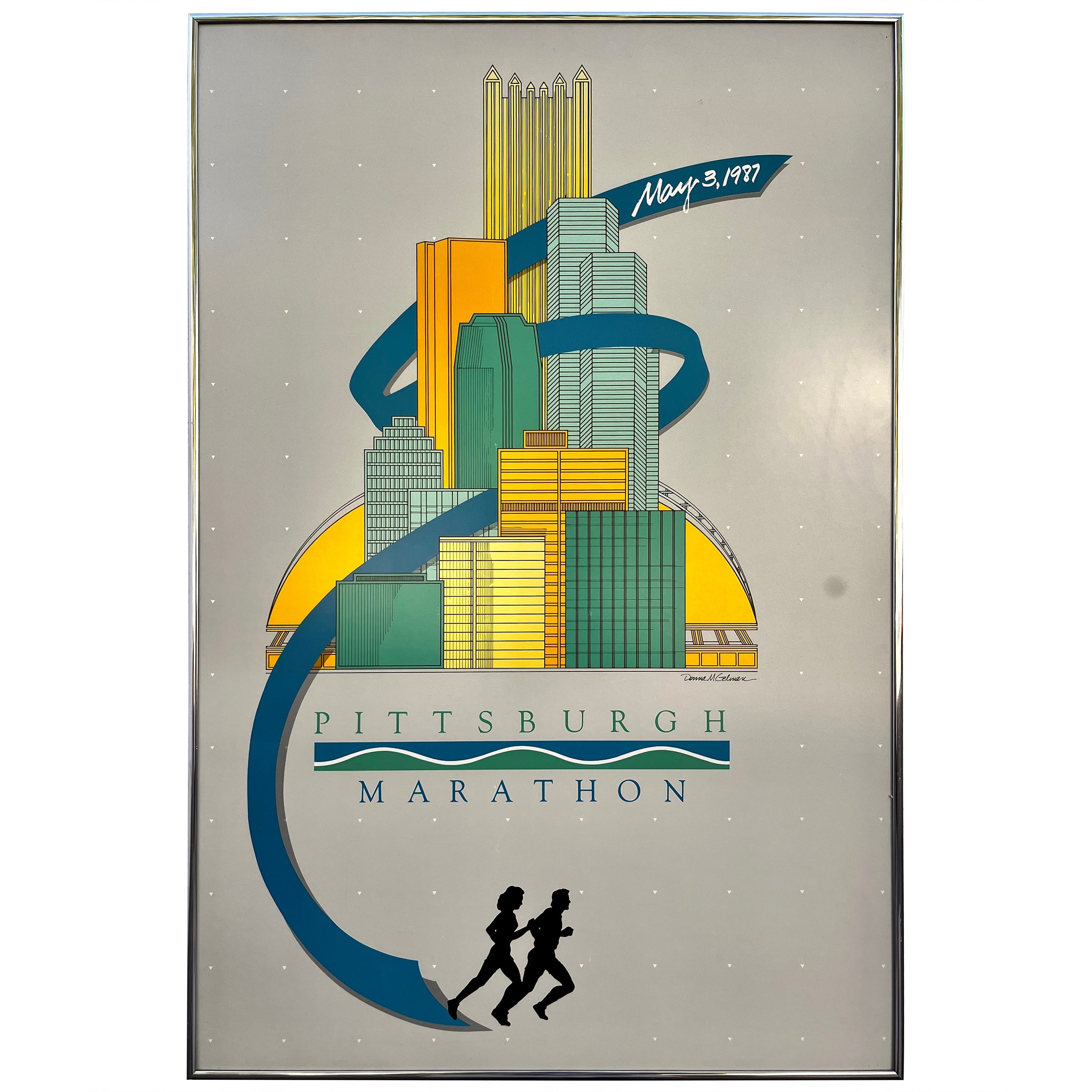 Original 1987 Pittsburgh Marathon Promotional Framed Poster For Sale