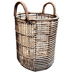 Vintage 1960s Woven Basket Planter Catch-All with Carry Handle
