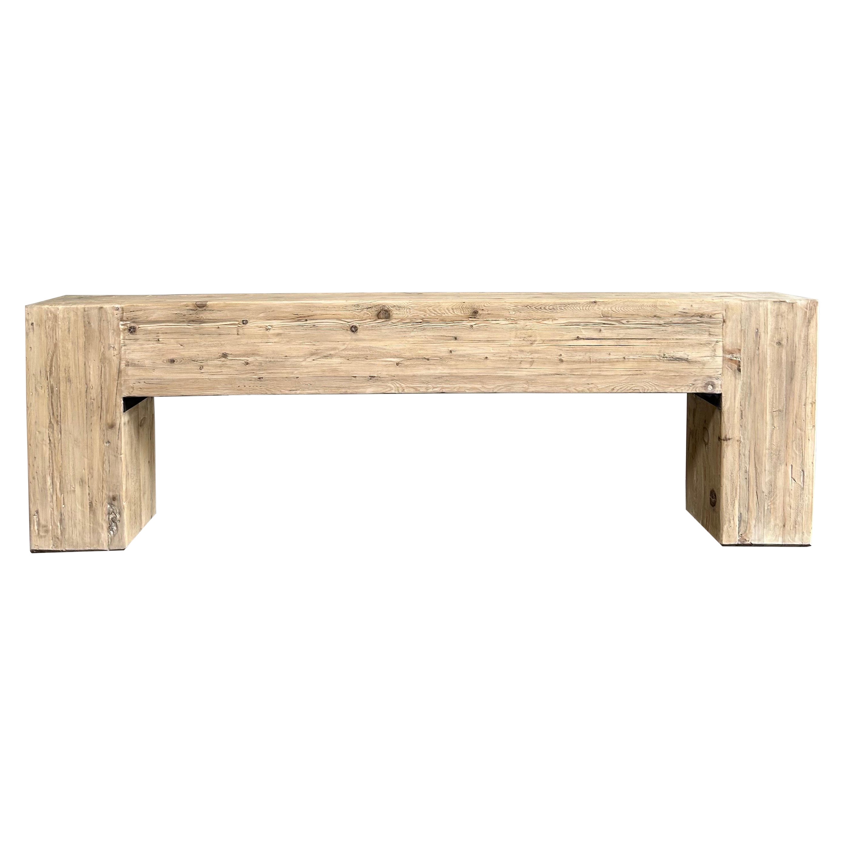 Reclaimed Elm Wood Beam Style Console Table Large For Sale