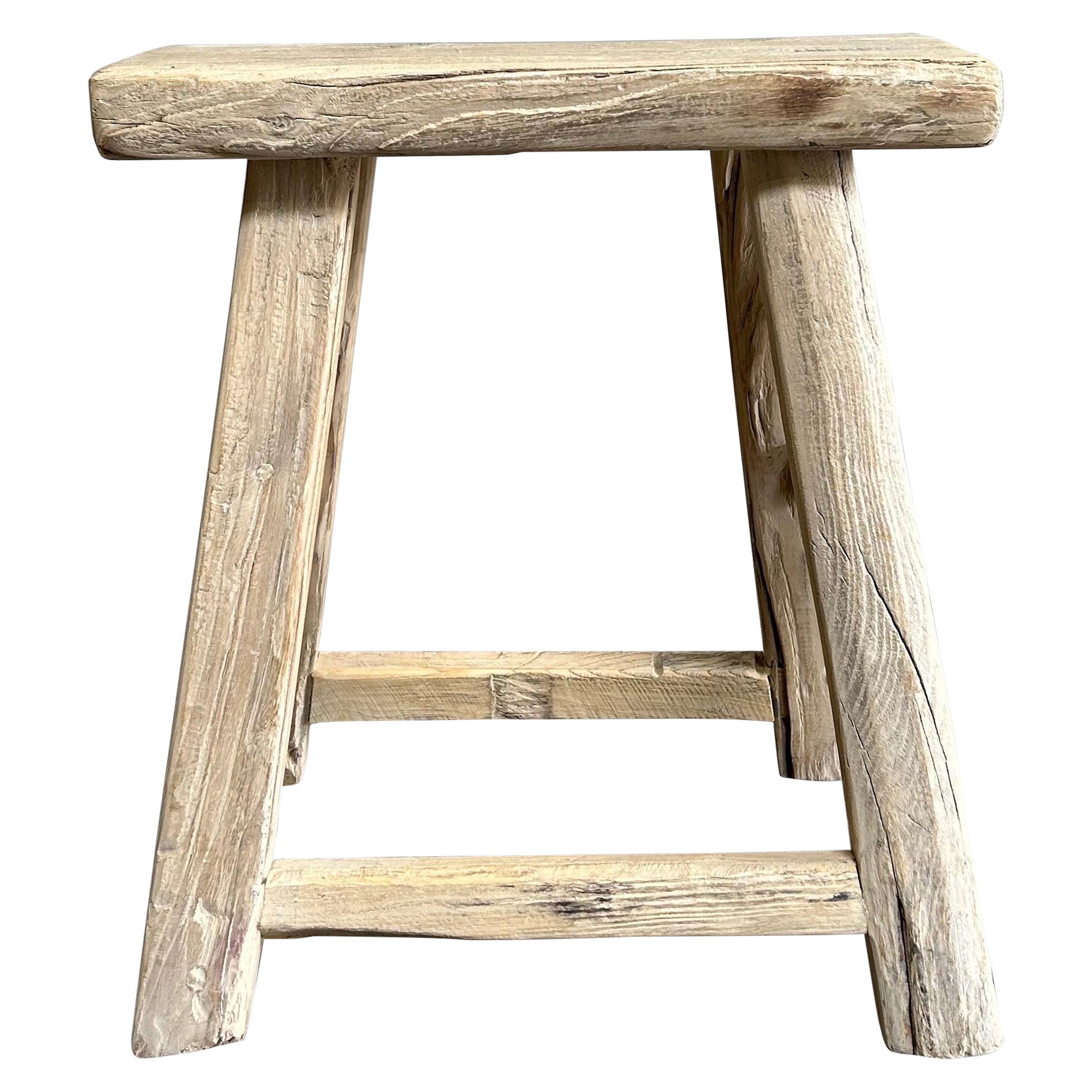 Vintage Reclaimed Elm Wood Stool