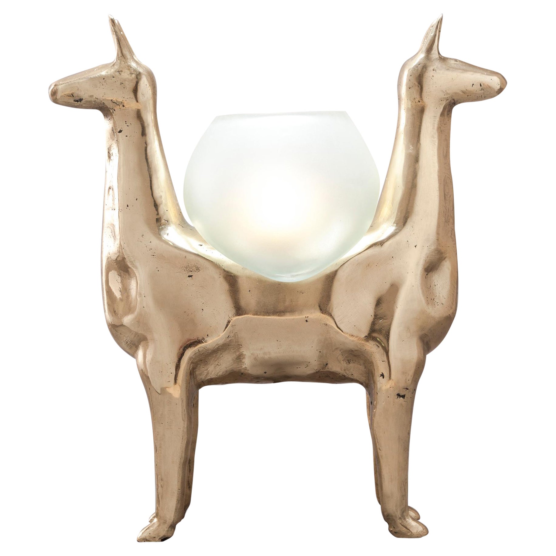LLAMAS Table Lamp in Casted Bronze and Handblown Glass by ANDEAN, In Stock For Sale