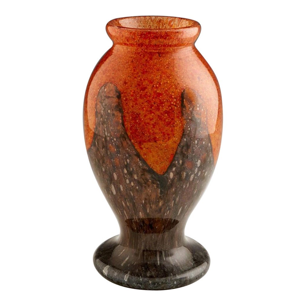 French Cased Mottled Glass Vase, c1930