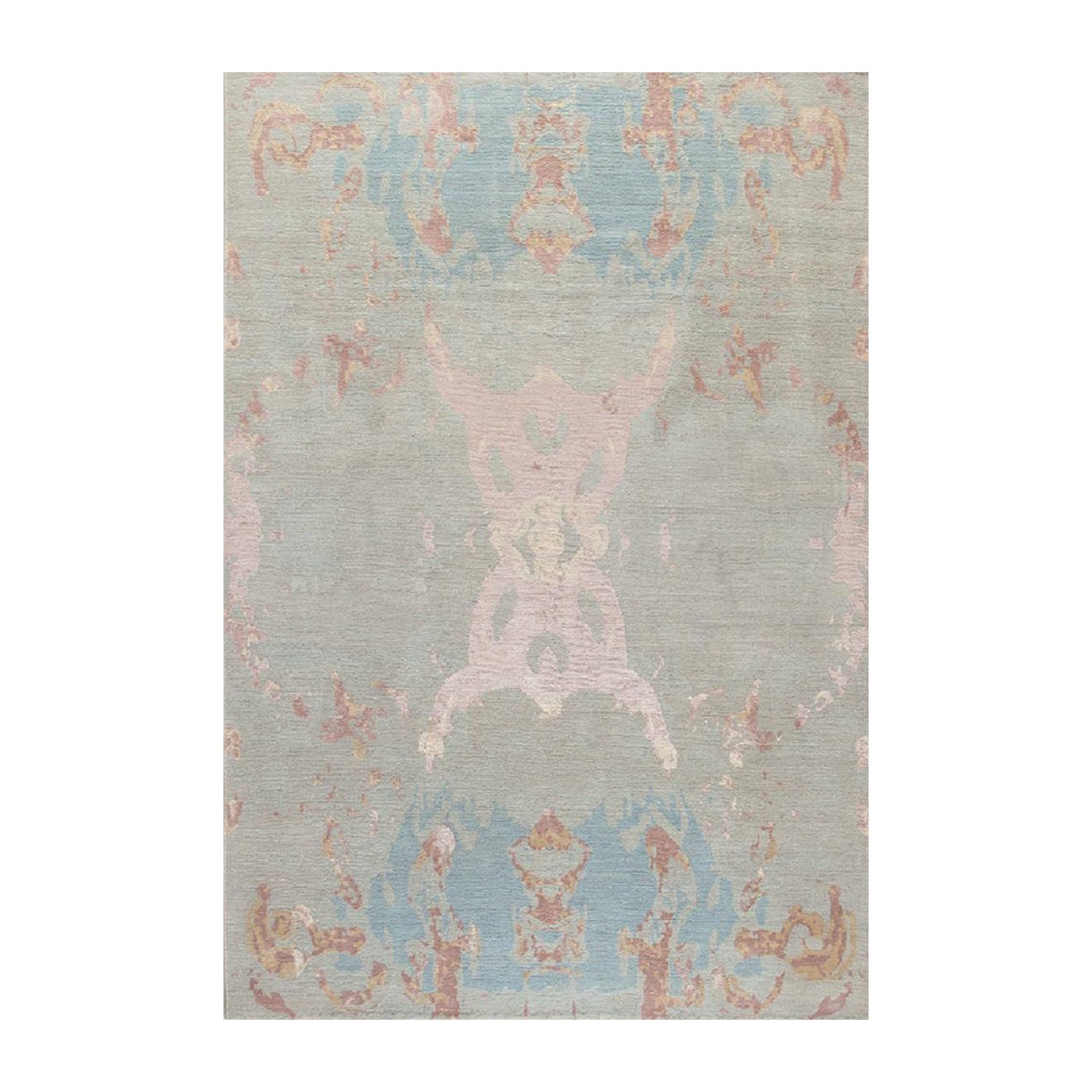 "Eze Blue" Abstract Contemporary Rug in Himalayan Wool and Chinese Silk