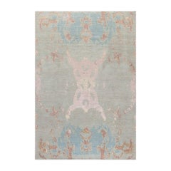 "Eze Blue" Abstract Contemporary Rug in Himalayan Wool and Chinese Silk
