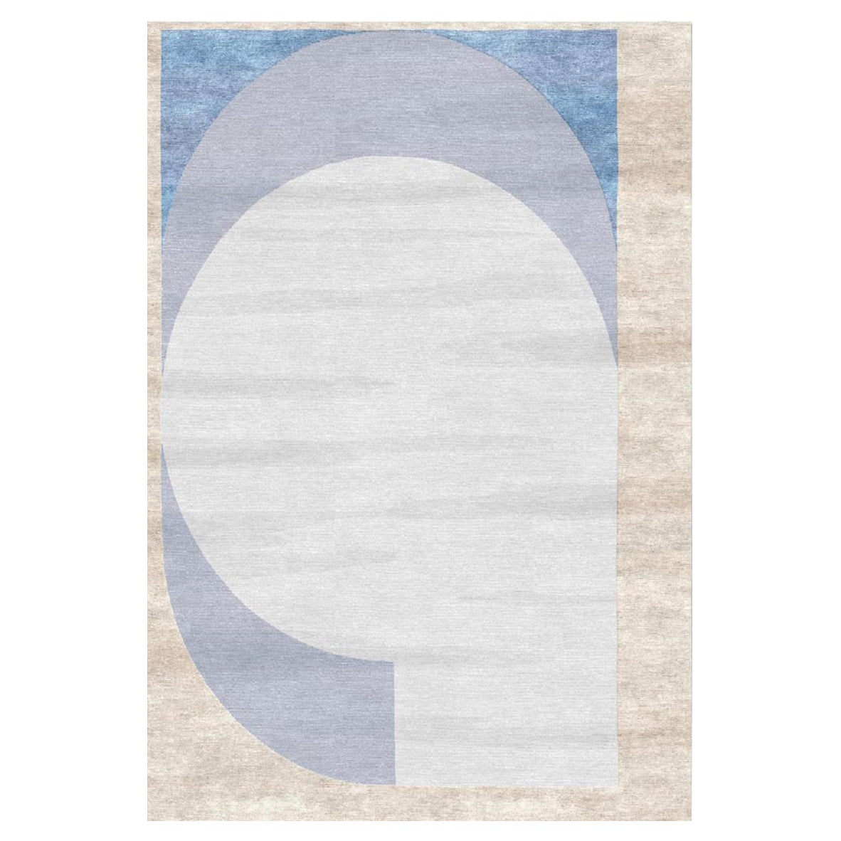 "Odyssey Journey Blue" Contemporary Area Rug in Himalayan Wool & Silk For Sale