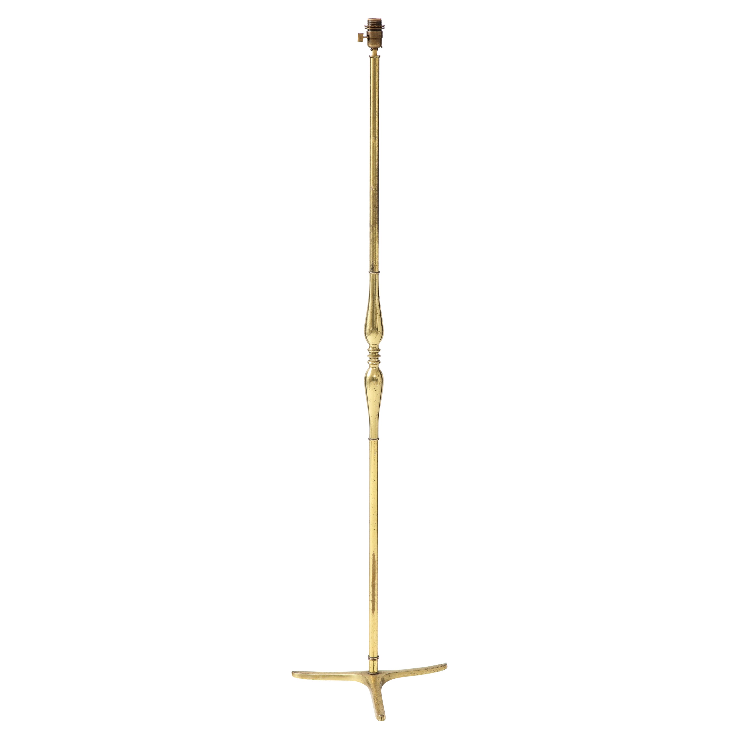 Tripod Gilt Bronze Floor Lamp Att. Riccardo Scarpa - Italy 1950s For Sale