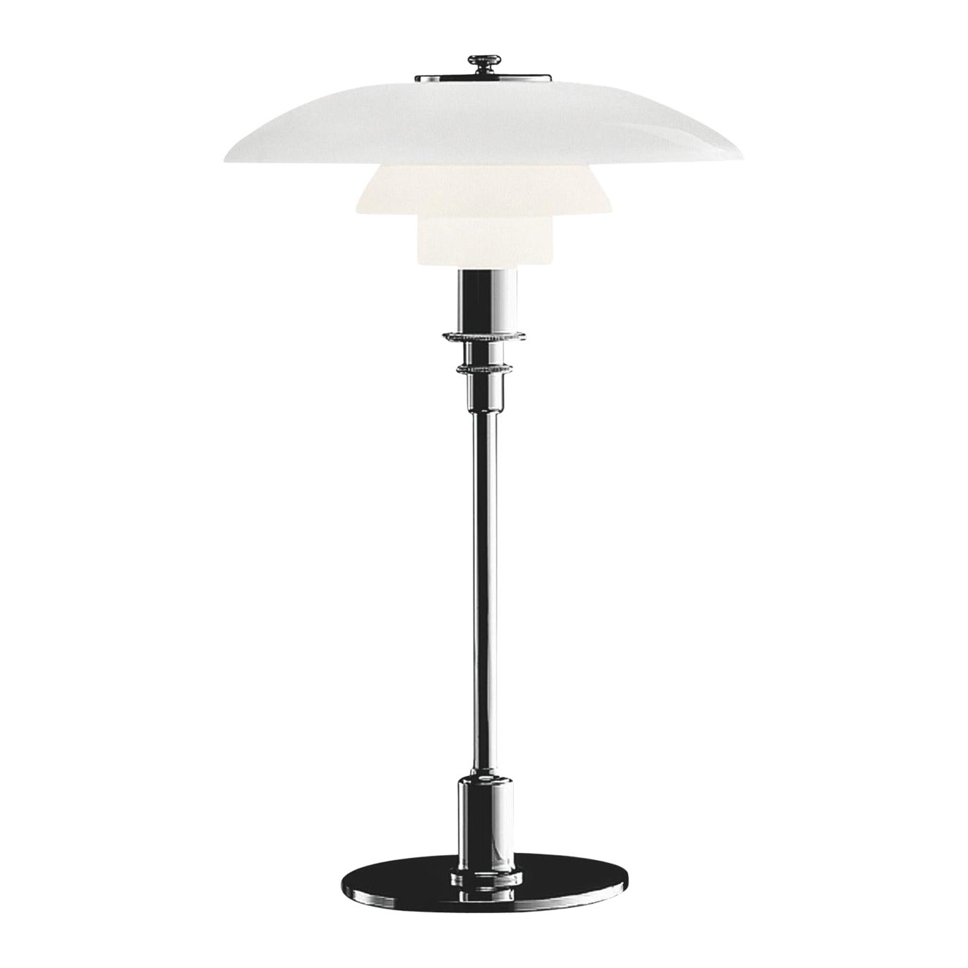Poul Henningsen PH 3/2 Opaline Glass Table Lamp for Louis Poulsen in Chrome For Sale