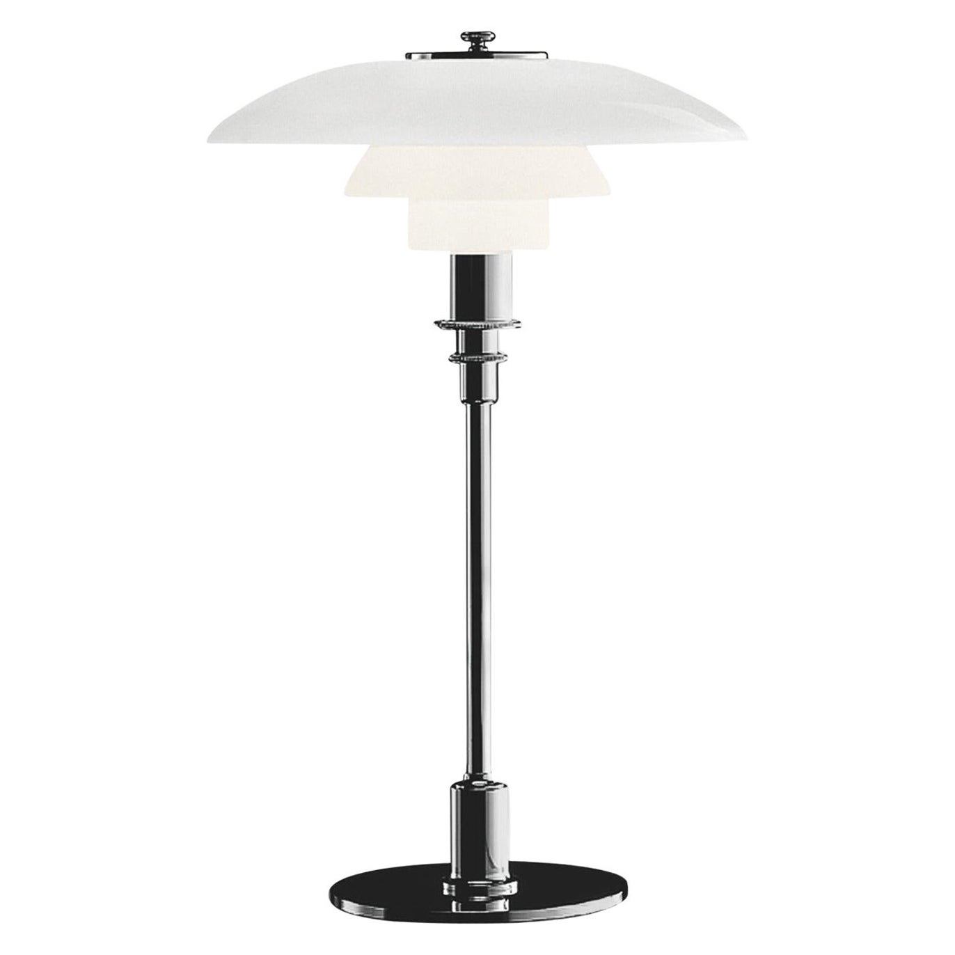 Lampada da tavolo in vetro opalino 'PH 3/2' di Poul Henningsen per Louis Poulsen in cromo