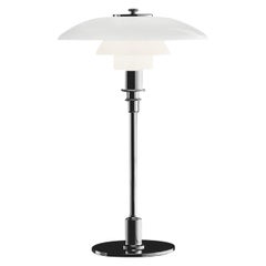 Lampada da tavolo in vetro opalino 'PH 3/2' di Poul Henningsen per Louis Poulsen in cromo