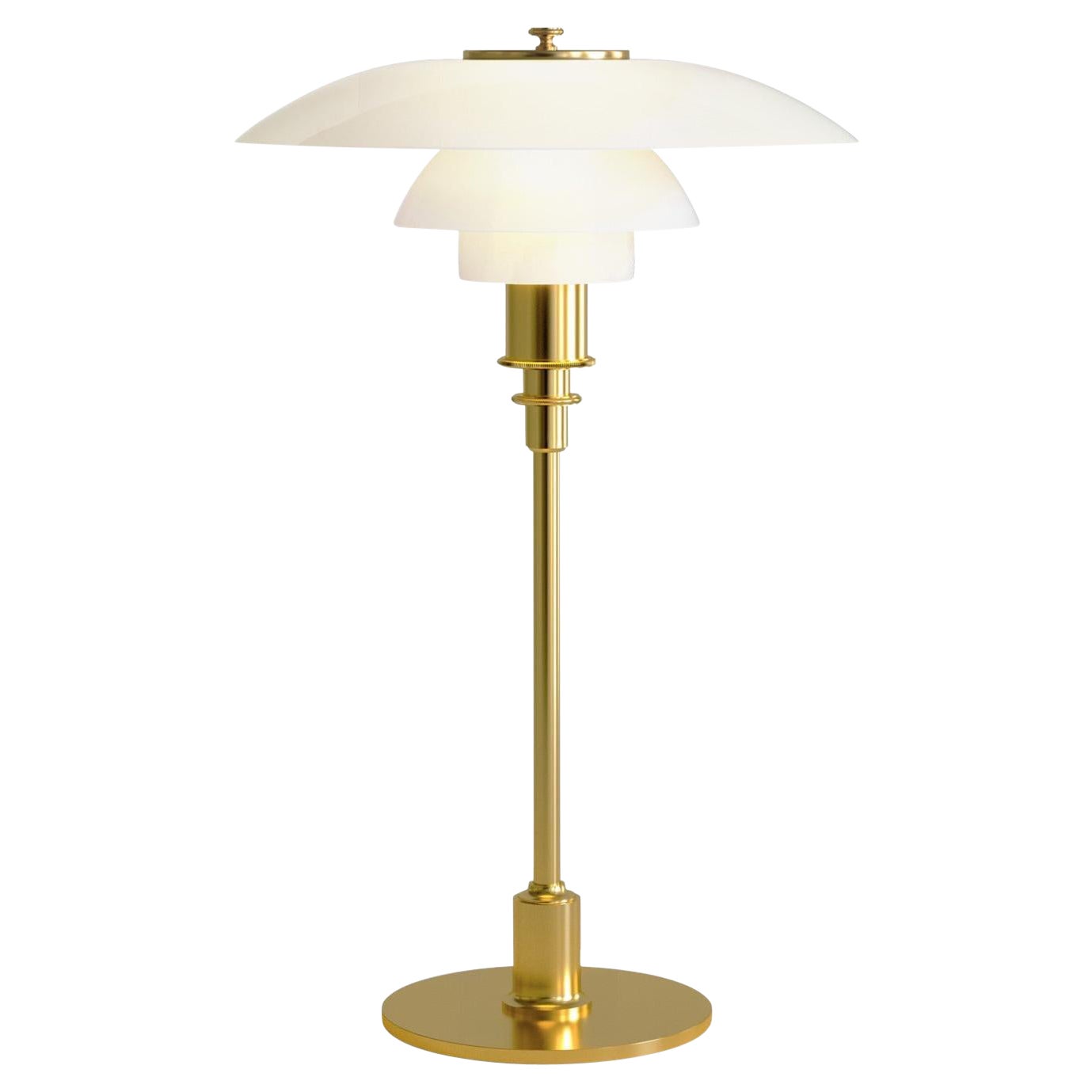 Poul Henningsen PH 3/2 Opaline Glass Table Lamp for Louis Poulsen in Brass For Sale