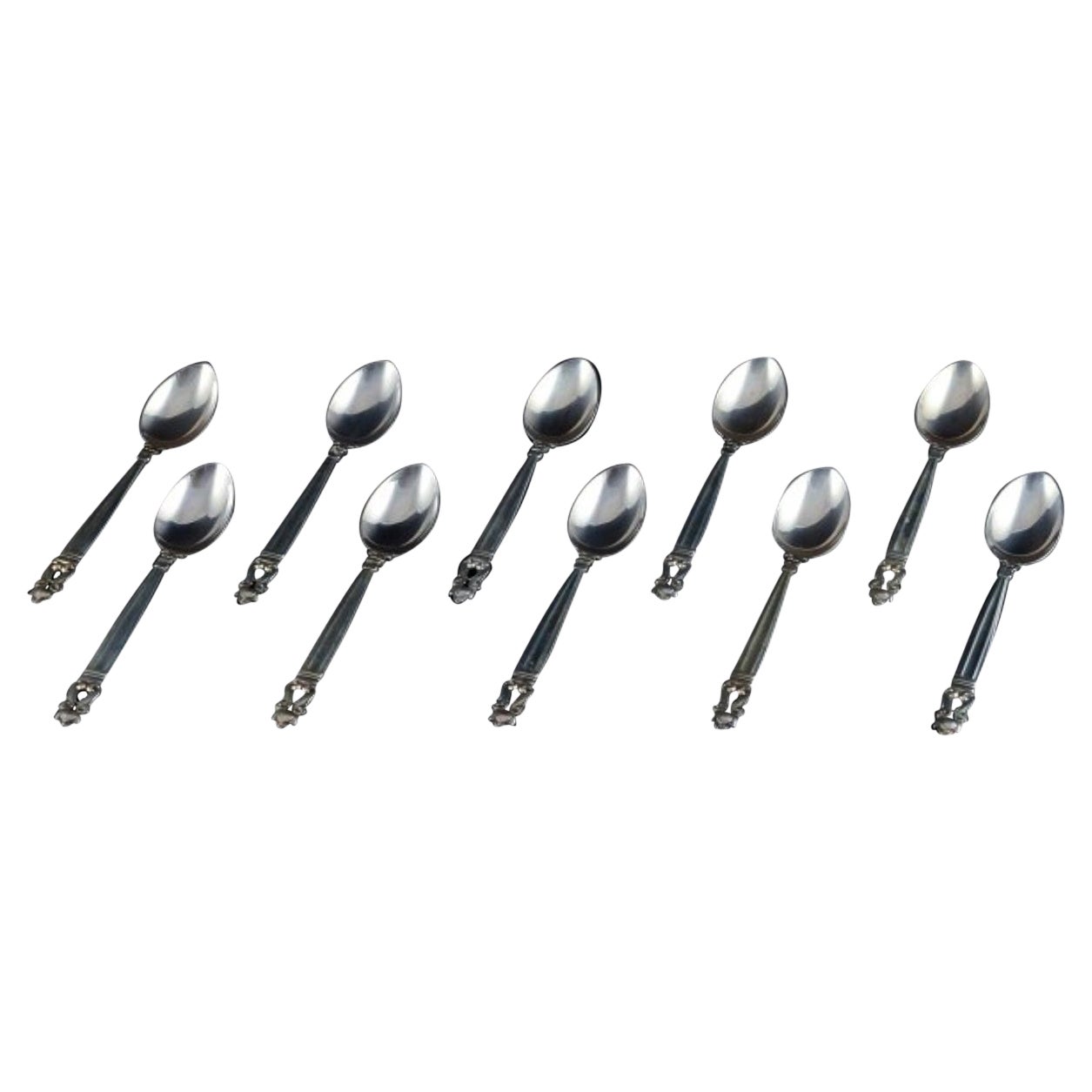 Georg Jensen, Acorn, Ten Teaspoons in Sterling Silver