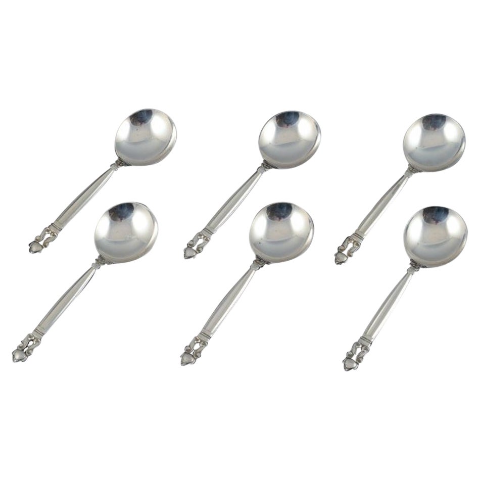 Georg Jensen, Acorn, Six Bouillon Spoons in Sterling Silver For Sale