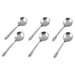 Vintage Georg Jensen, Acorn, Six Bouillon Spoons in Sterling Silver