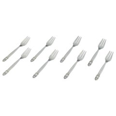 Georg Jensen, Acorn, Eight Cake Forks in Sterling Silver