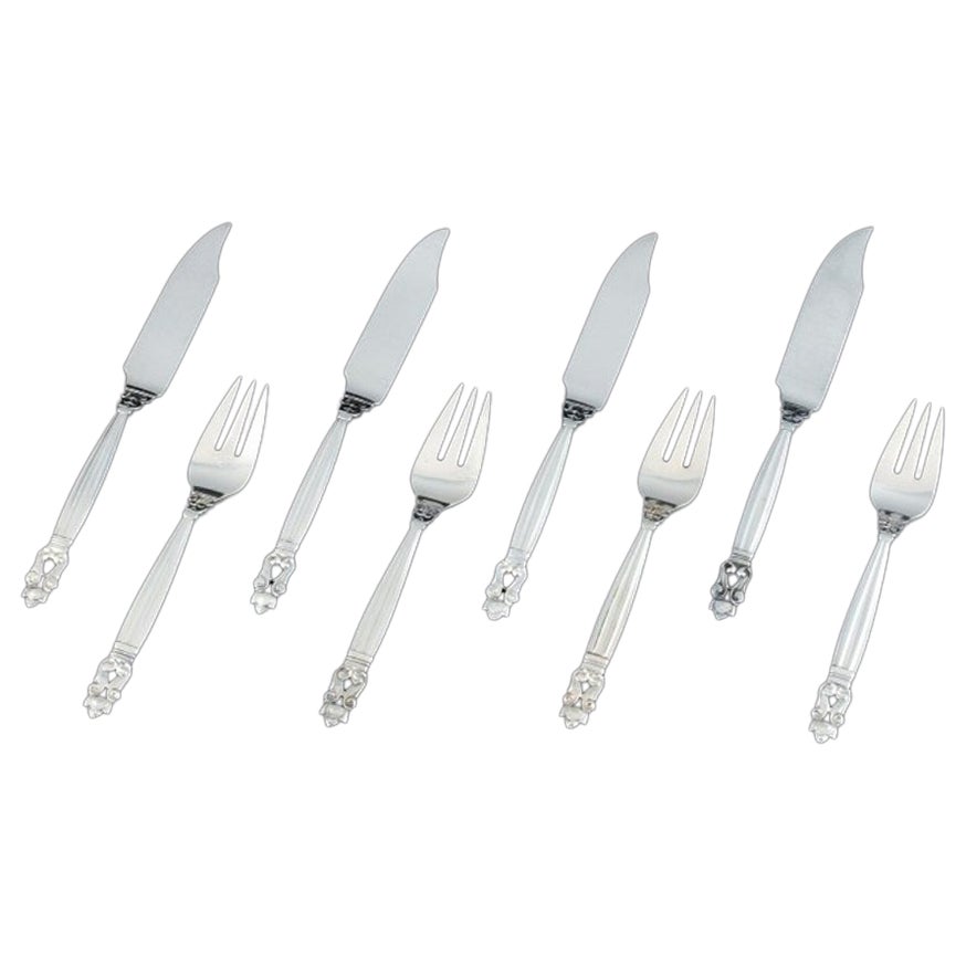 Georg Jensen Acorn, Fish Cutlery for Four People in Sterling Silver