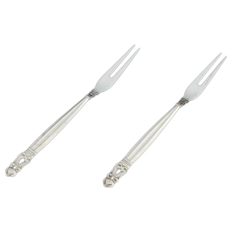 Georg Jensen, Acorn, Two Cold Cuts Forks in Sterling Silver For Sale