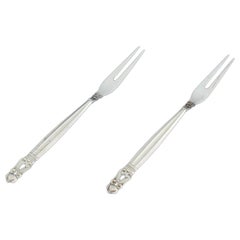 Georg Jensen, Acorn, Two Cold Cuts Forks in Sterling Silver