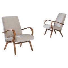 Vintage 1950s Czech Beige Upholstered Armchairs, a Pair