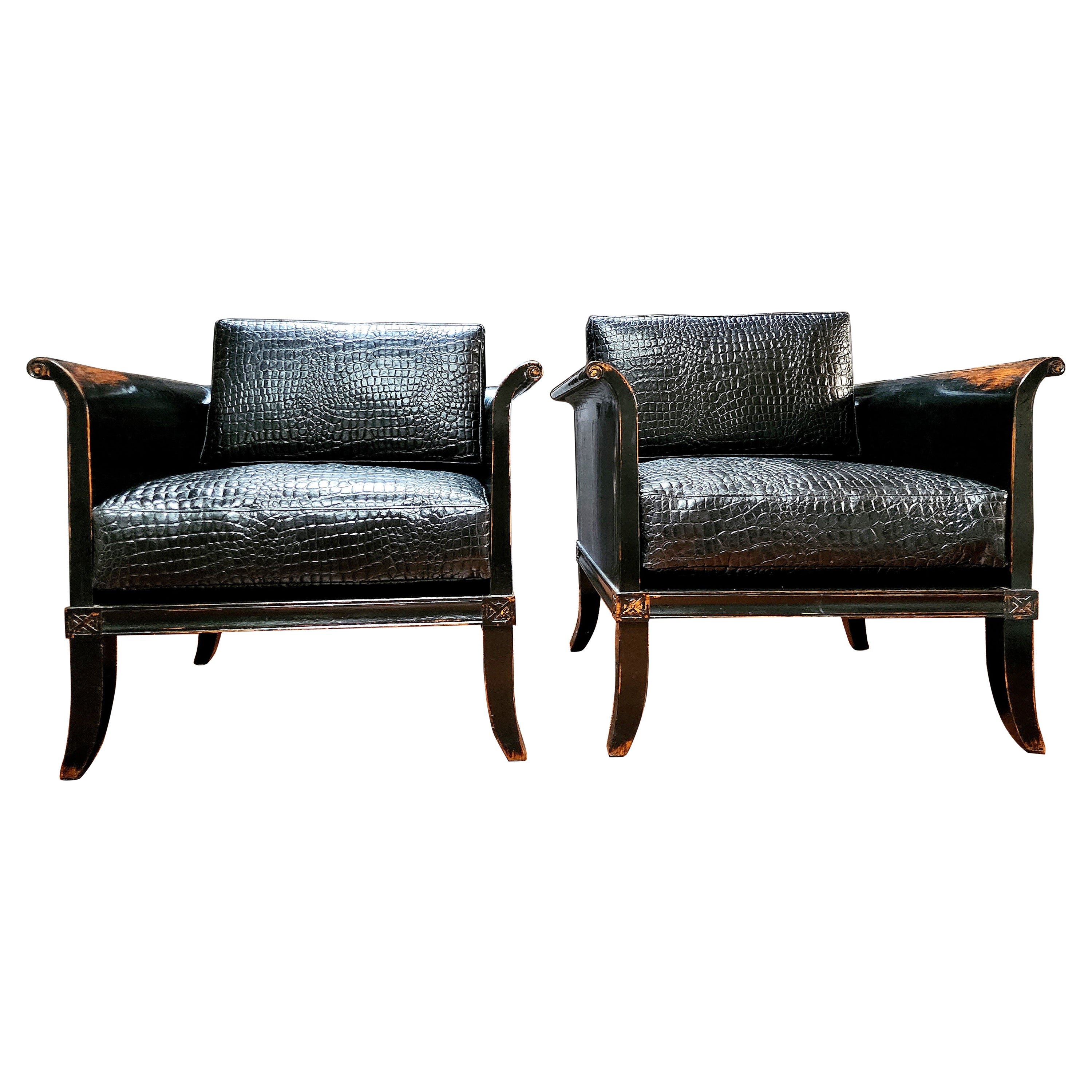 Pair Of Ming Style Leather Lounge Chairs For Sale