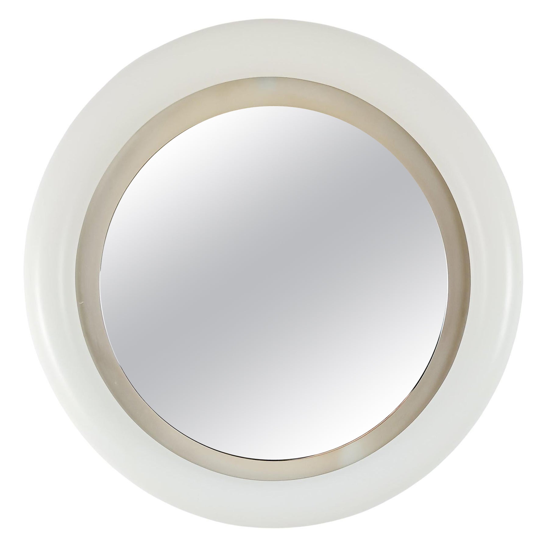 Miroir rond rétroéclairé en bois laqué blanc - Italie 1970 en vente