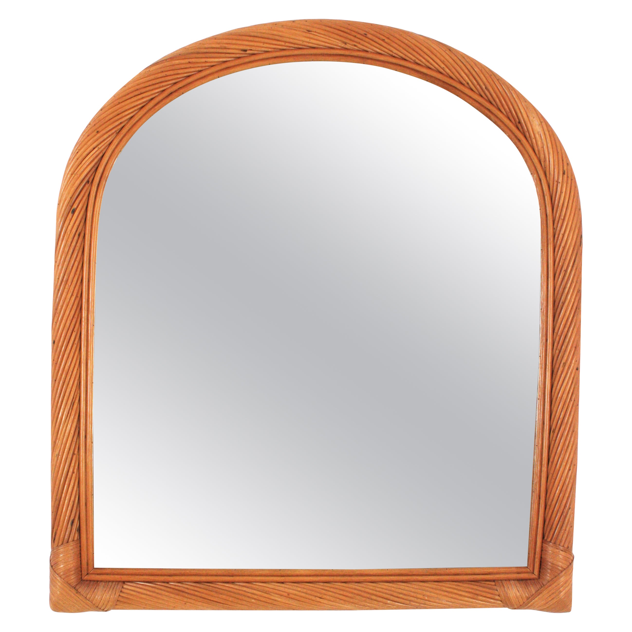 Vivai del Sud Rattan Pencil Reed Rattan Arched Mirror For Sale