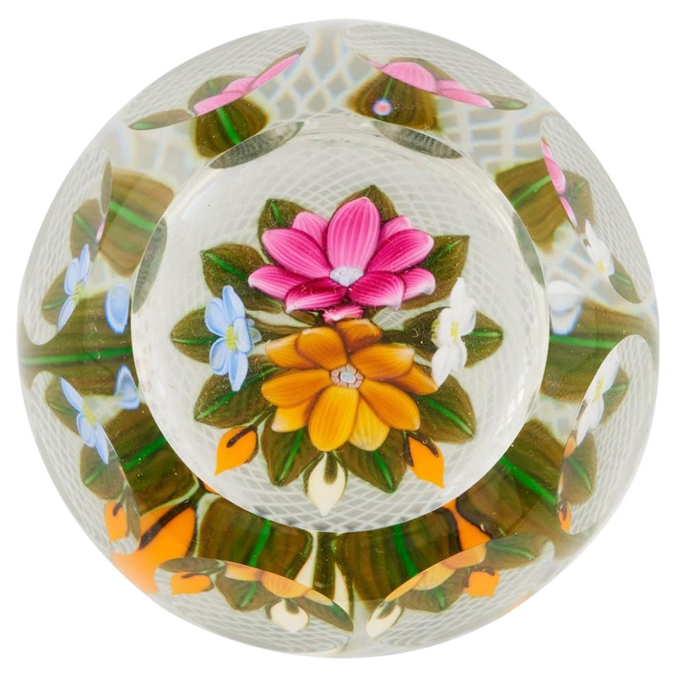 A Perthshire Three-Dimensional Bouquet on Lattice Basket Paperweight, 1997 For Sale