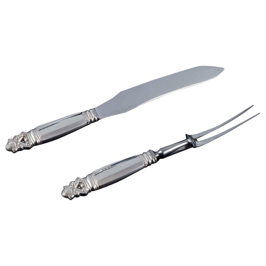 Georg Jensen, Acorn. Carving set in sterling silver and stainless steel. For Sale