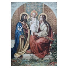 Grande gravure ancienne originale de la Sainte Famille, vers 1900
