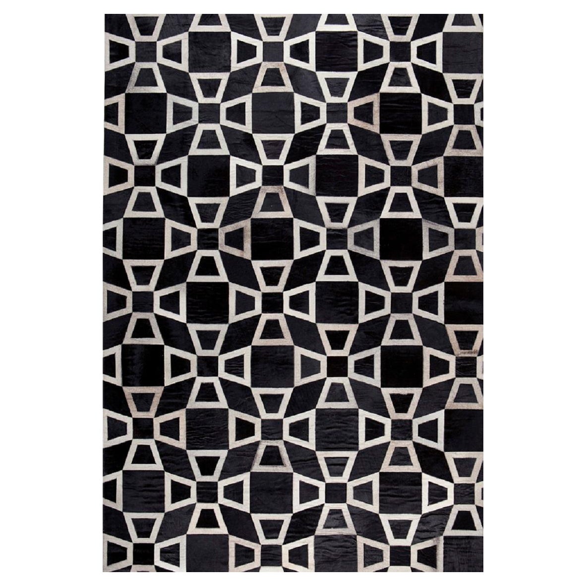 "Tunis Black" Contemporary Area Rug in Hair and Hide For Sale